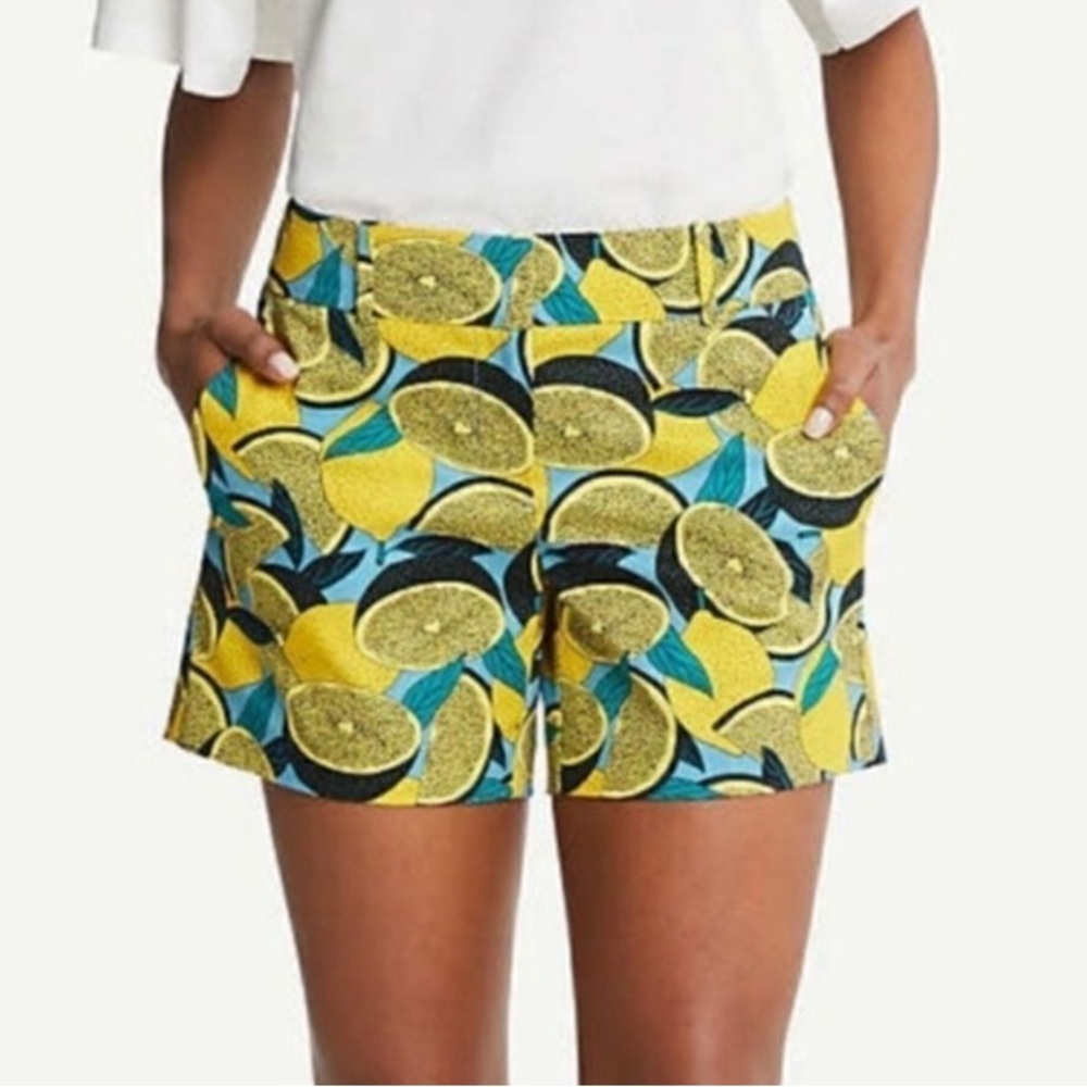 Ann Taylor Lemon Shorts Size 2 Women’s 5 Inch Inseam Pomegranate Fruit Print New